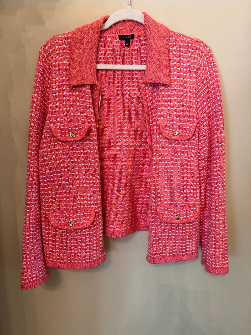 Talbots Pink Tweed Blazer with Gold-Tone Buttons